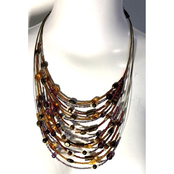 Coldwater creek Floating Bead Necklace With 14 Strands beaded Fall colors boho - Picture 2 of 10